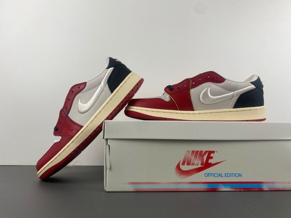 Low Top Sneakers, White Red Colorway, Lace Up Design, Casual Gift for Sneaker Fans