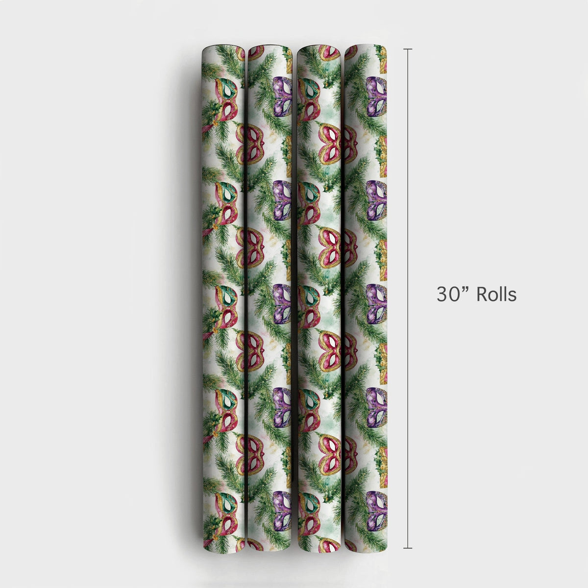Venetian Mask Holiday Gift Wrap, Christmas Masquerade Wrapping Paper, Watercolor Festive Pine Gift Wrap, Winter Party Gift Wr