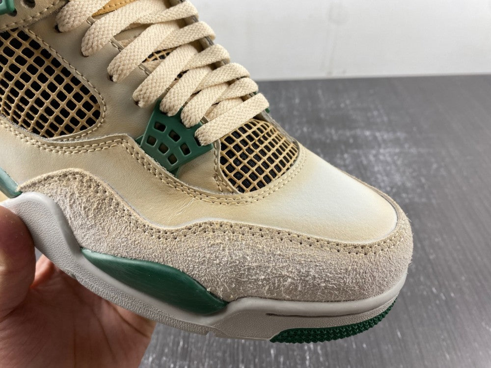 Distressed Sneakers, White Green Colorway, Lace Up Design, Distressed Finish, Casual Gift for Sneaker Fans