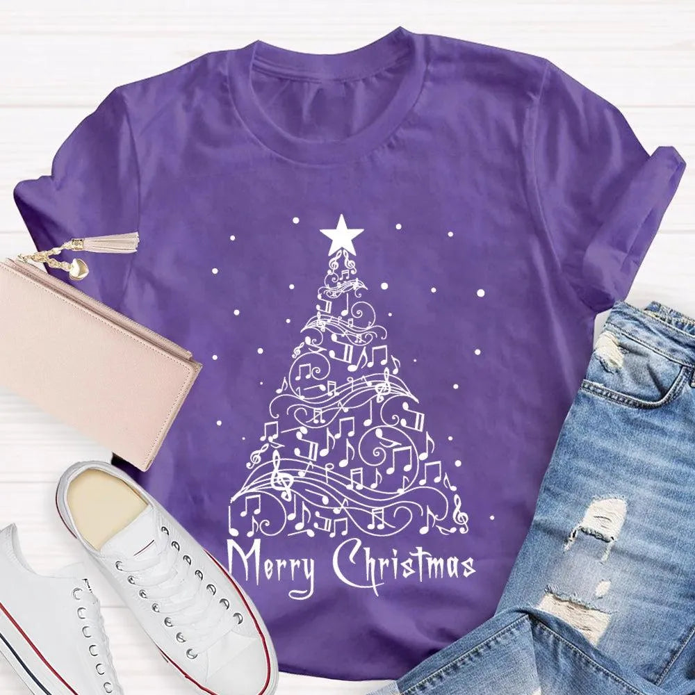 Sheet Music Holiday Tree T-Shirt, Music Teacher Christmas Shirt, Musical Notes Graphic Tee, Choir Director Christmas Present 
