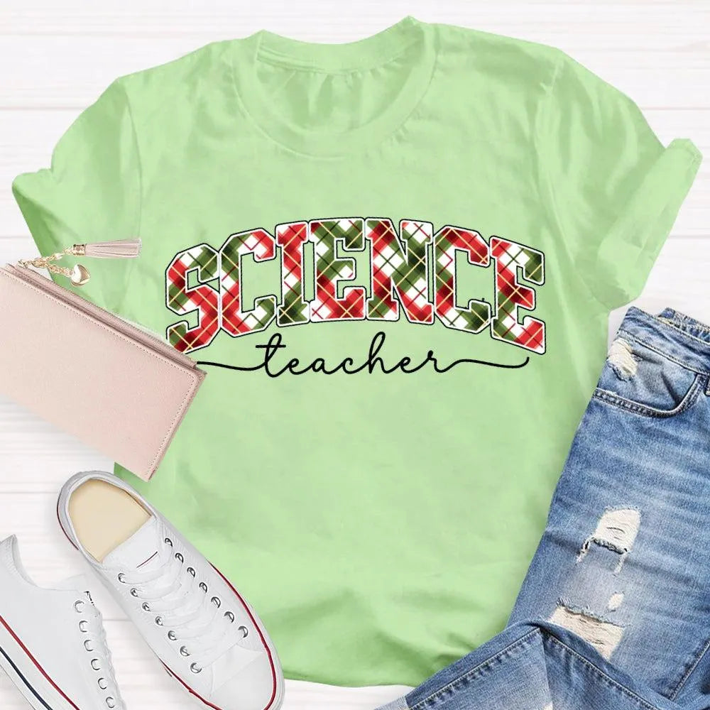 Festive Font Holiday Graphic Tee, Science Teacher Christmas T-Shirt, STEM Educator Xmas Shirt, Adorable Science Teacher Holid