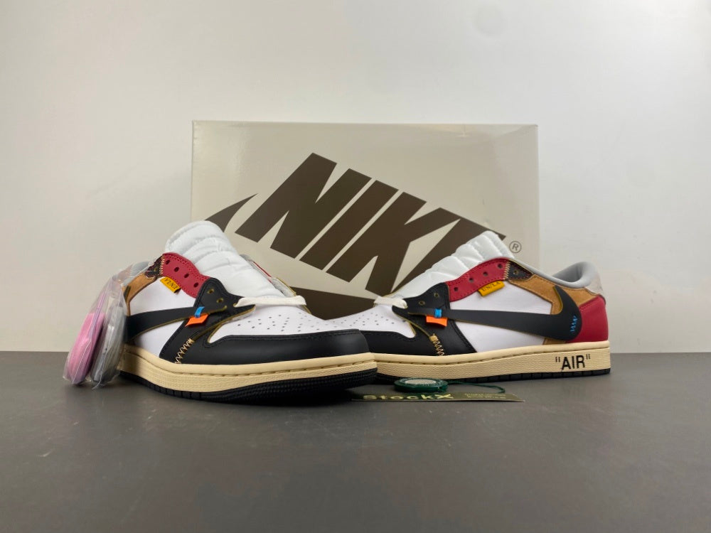Low Top Sneakers, White Black Red Colorway, Leather Footwear, Reverse Hook Design, Lace Up Design, Casual Gift for Sneaker Fans