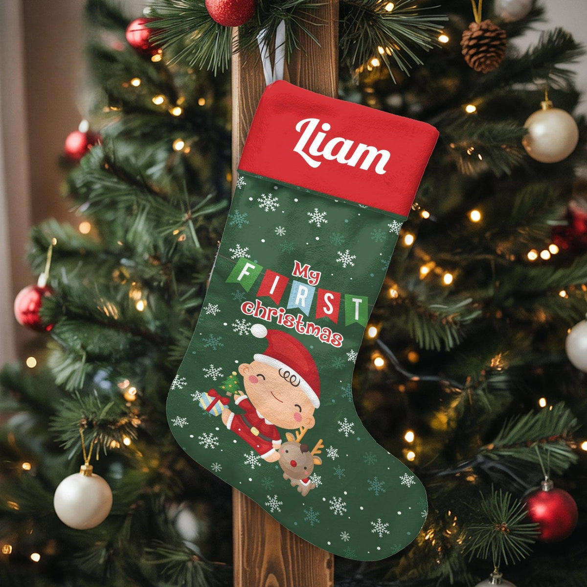 Personalized Custom Name Holiday Stocking, Baby's First Christmas Stocking, Velboa Velvet Christmas Stocking, Keepsake Newbor