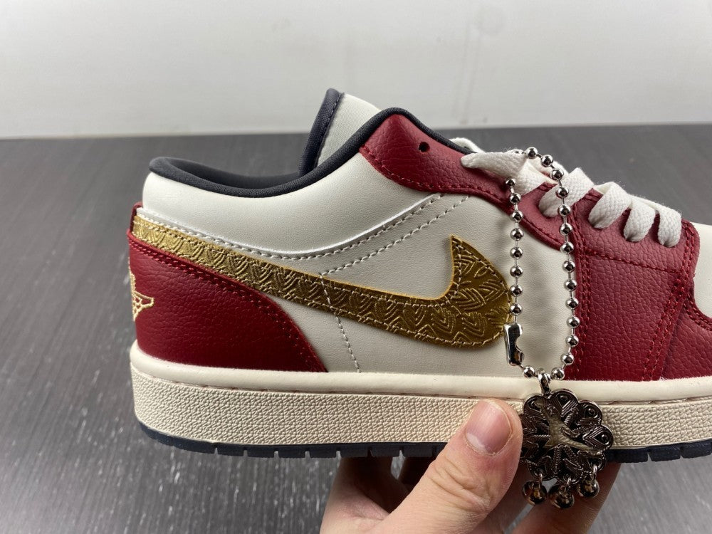 Low Top Sneakers, White Red Gold Colorway, Lace Up Design, Casual Gift for Sneaker Fans