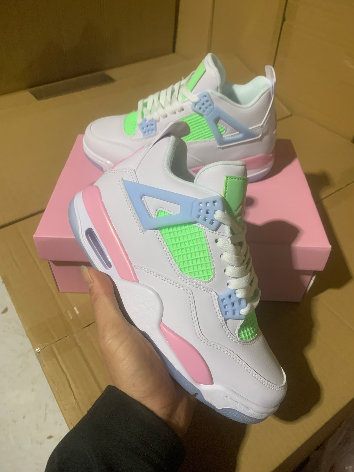 Mid Top Sneakers, White Pink Green Colorway, Valentine Design, Lace Up Design, Casual Gift for Sneaker Fans