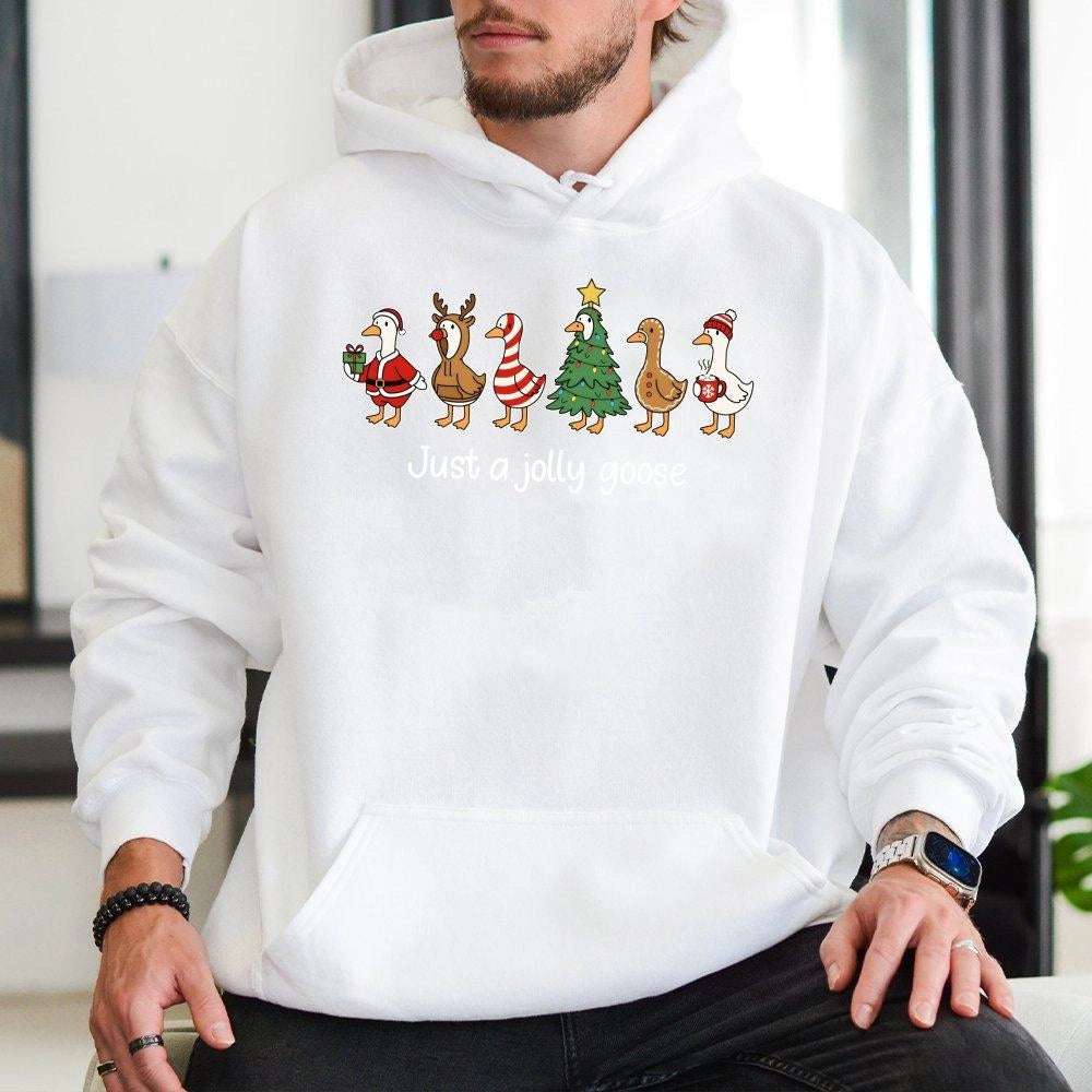 Humorous Holiday Duck Pullover, Christmas Goose Hoodie, Adorable Winter Animal Hooded Sweatshirt, Comfy Christmas Present for