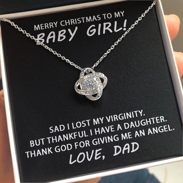 14k White Gold Finish Necklace, Love Knot Necklace for Daughter, Dad to Daughter Pendant Necklace, Christmas Keepsake Jewelry