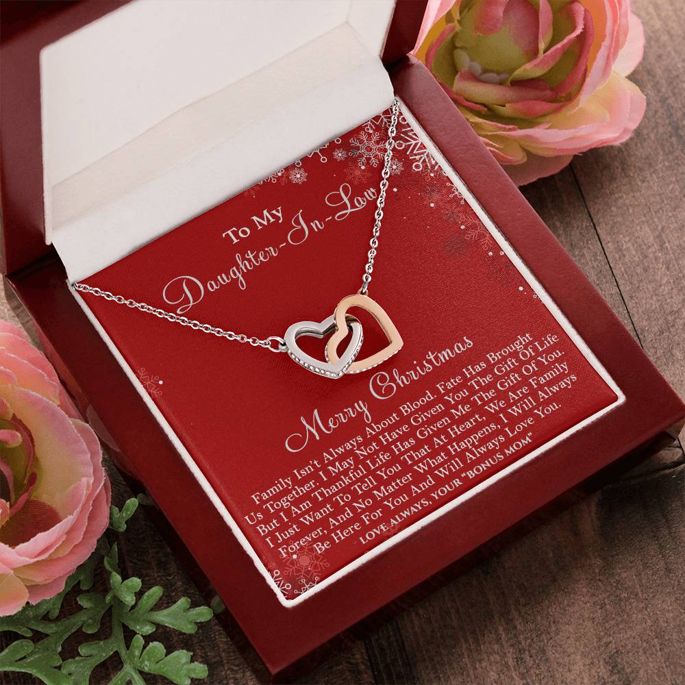 CZ Heart Pendant, Daughter-in-Law Interlocking Hearts Necklace, Surgical Steel Necklace, Bonus Daughter Christmas Birthday Je