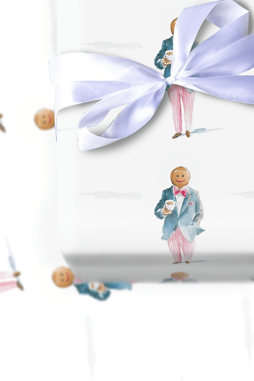 Coffee Gingerbread Gift Wrap, Dapper Gingerbread Man Wrapping Paper, Preppy Christmas Wrapping Paper, Whimsical Holiday Wrapp