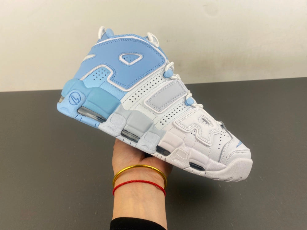 High Top Sneakers, White Blue Colorway, Strap Design, Casual Gift for Sneaker Fans