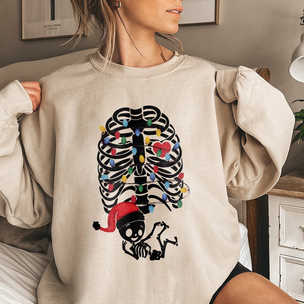 Maternity Holiday Sweatshirt, Skeleton Baby Christmas Sweatshirt, Adorable Pregnancy Xmas Sweatshirt, Expectant Mom Crewneck,