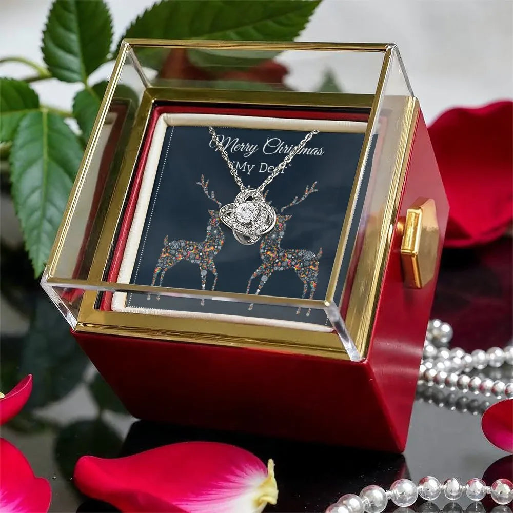 My Deer Christmas Pendant Necklace, Reindeer Love Knot Necklace, Rose Box Necklace, Romantic Holiday Jewelry, Christmas Prese