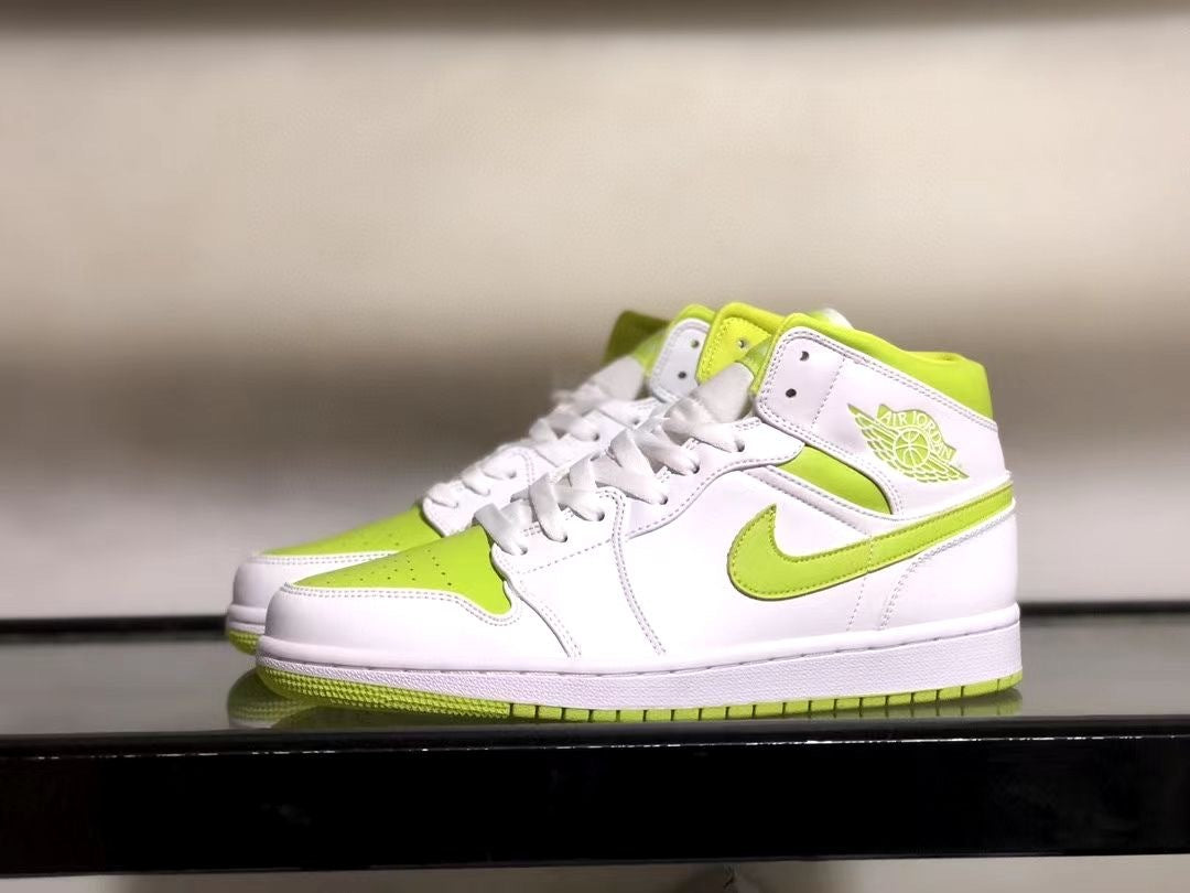 Mid Top Basketball Shoes, White Green Colorway, Lace Up Design, Casual Gift for Shoe Lovers