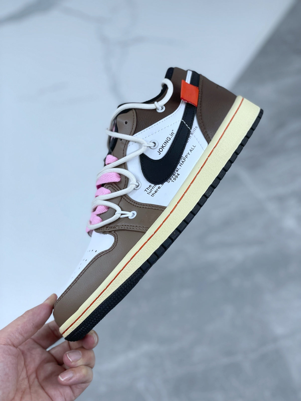Low Top Sneakers, White Brown Colorway, Lace Up Design, Casual Gift for Sneaker Fans