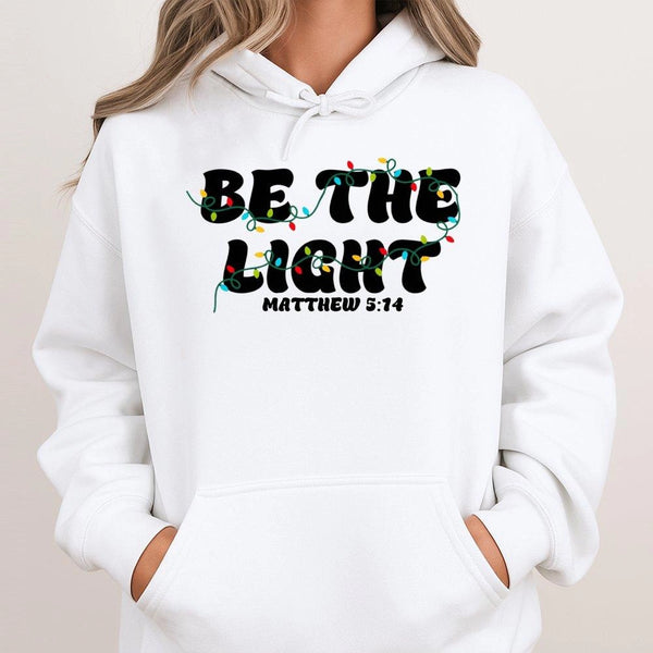 Matthew 5:14 Christmas Lights Hoodie, Be the Light Christian Hoodie, Faith Scripture Holiday Hoodie, Comfy Religious Hooded S