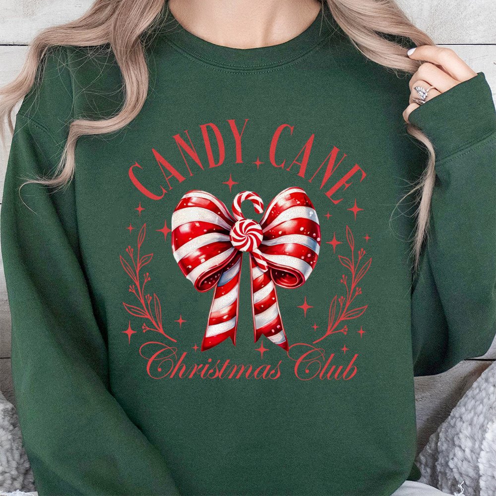 Holiday Ribbon Sweatshirt, Candy Cane Christmas Club Sweatshirt, Festive Winter Sweatshirt, Comfy Xmas Crewneck Sweater, Holi