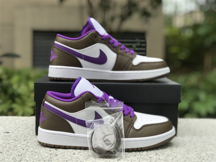 Low Top Sneakers, White Purple Brown Colorway, Lace Up Design, Casual Gift for Sneaker Fans