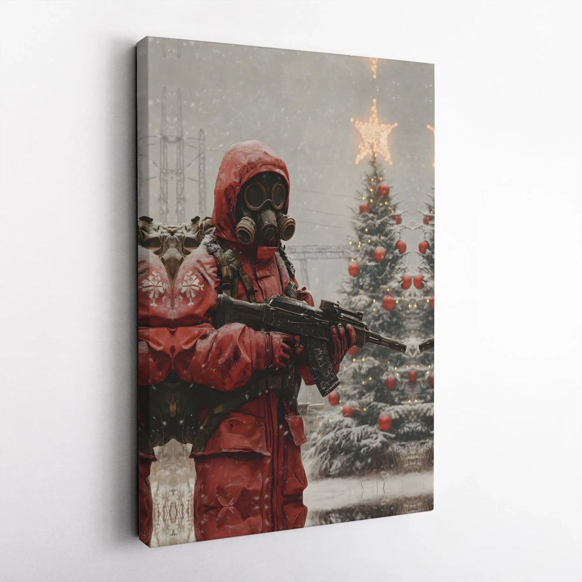 Dark Winter Christmas Canvas Print, Post-Apocalyptic Soldier Canvas Art, Dystopian Gamer Wall Art Canvas, Sci-Fi Military Art