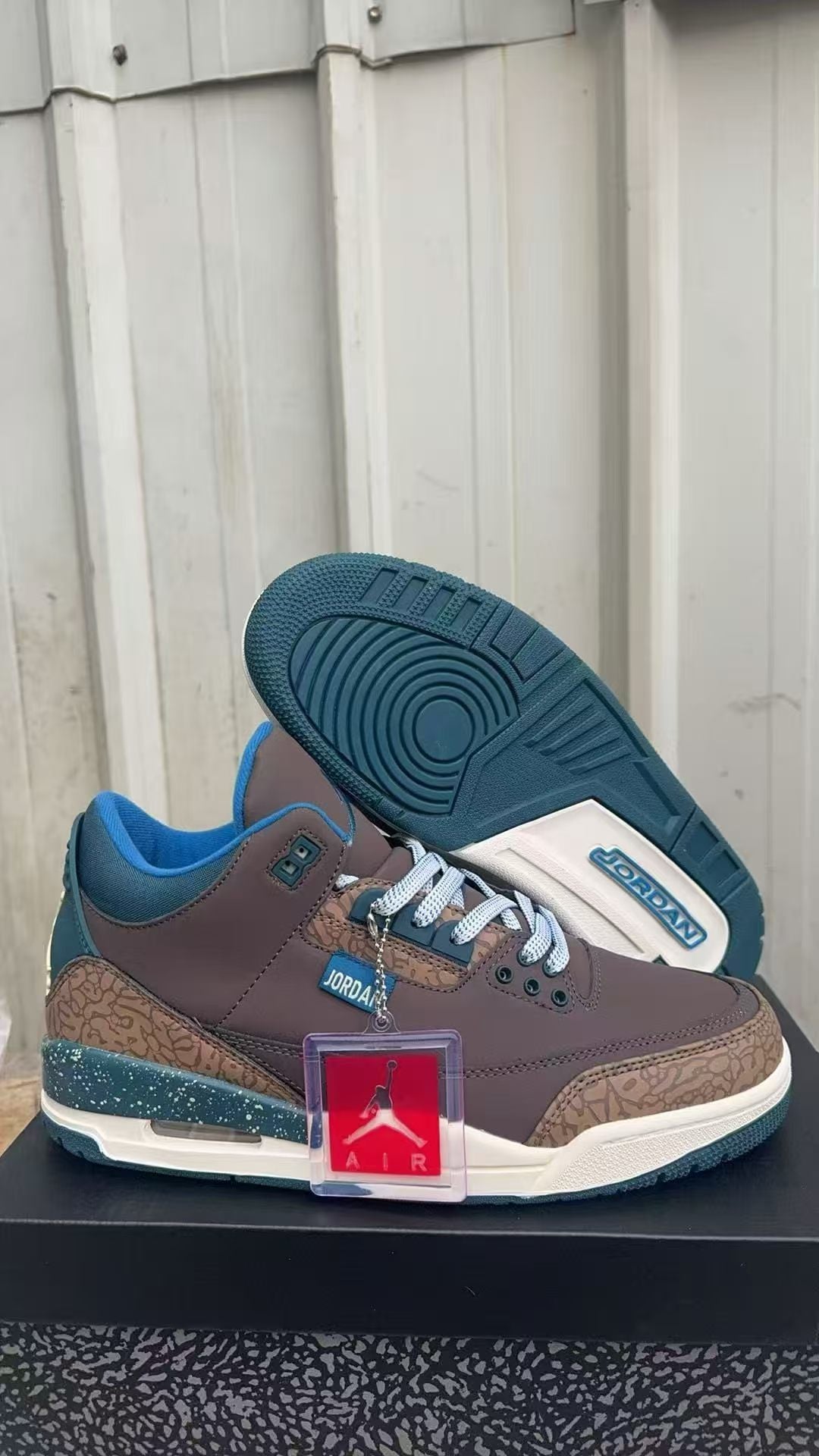 Mid Top Sneakers, Brown Blue Colorway, Lace Up Design, Casual Gift for Sneaker Fans