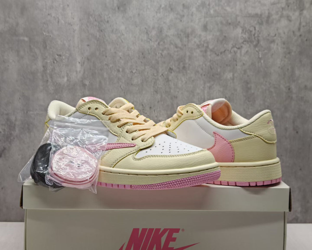 Low Top Sneakers, Beige Pink Colorway, Lace Up Design, Casual Gift for Sneaker Fans