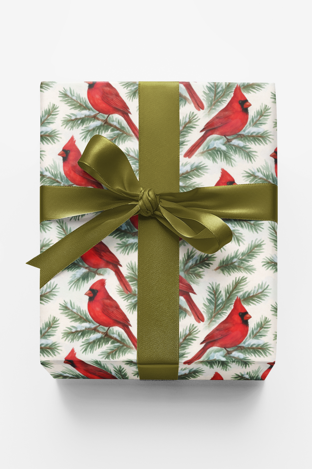 Snow Dusted Pine Branch Gift Wrap, Cardinal Wrapping Paper, Red Bird Christmas Wrapping Paper, Nature Lover Winter Holiday Wr
