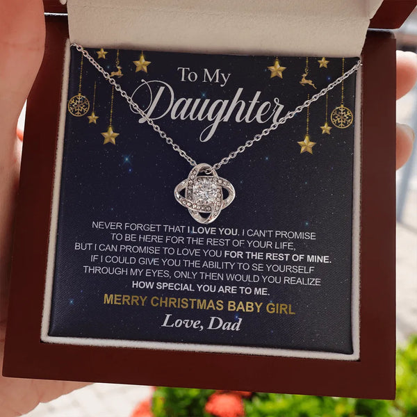 14k White Gold Over Stainless Steel Pendant Necklace, Love Knot Necklace for Daughter from Dad, Sentimental Christmas Keepsak