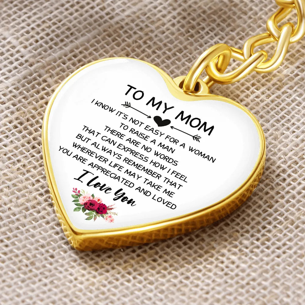 Sentimental Message Heart Charm Keyring from Son, To My Mom Heart Keychain, Surgical Steel Mom Keychain, Christmas Birthday P