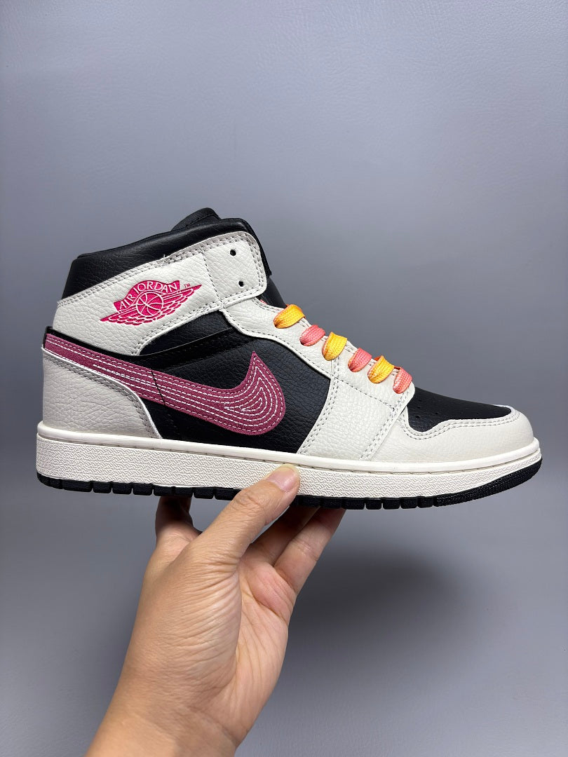 High Top Sneakers, Black Pink Colorway, Lace Up Design, Casual Gift for Sneaker Fans