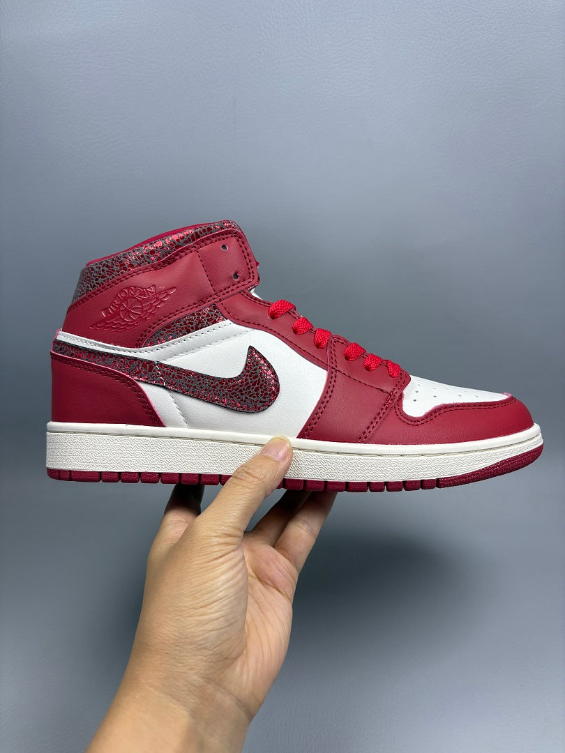 High Top Sneakers, Red Colorway, Cracked Pattern, Lace Up Design, Casual Gift for Sneaker Fans