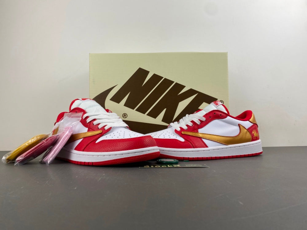 Low Top Sneakers, White Red Gold Colorway, Reverse Hook Design, Lace Up Design, Casual Gift for Sneaker Fans