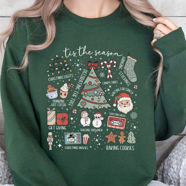 Retro Holiday Crewneck, Tis the Season Christmas Sweatshirt, Adorable Winter Graphic Sweater, Comfy Christmas Sweatshirt, Hol