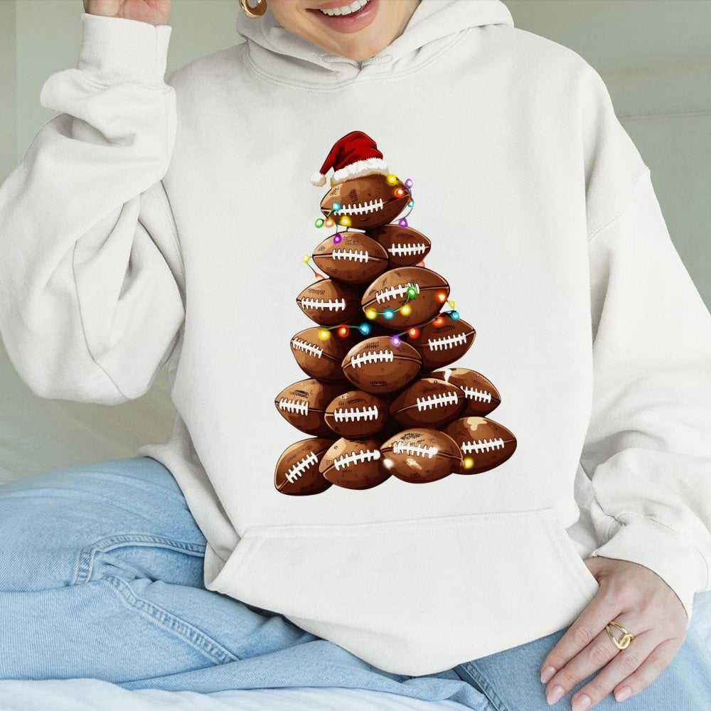 Festive Football Hoodie, Football Christmas Tree Hoodie, Holiday Sports Hoodie, Christmas Game Day Sweatshirt, Football Mom P