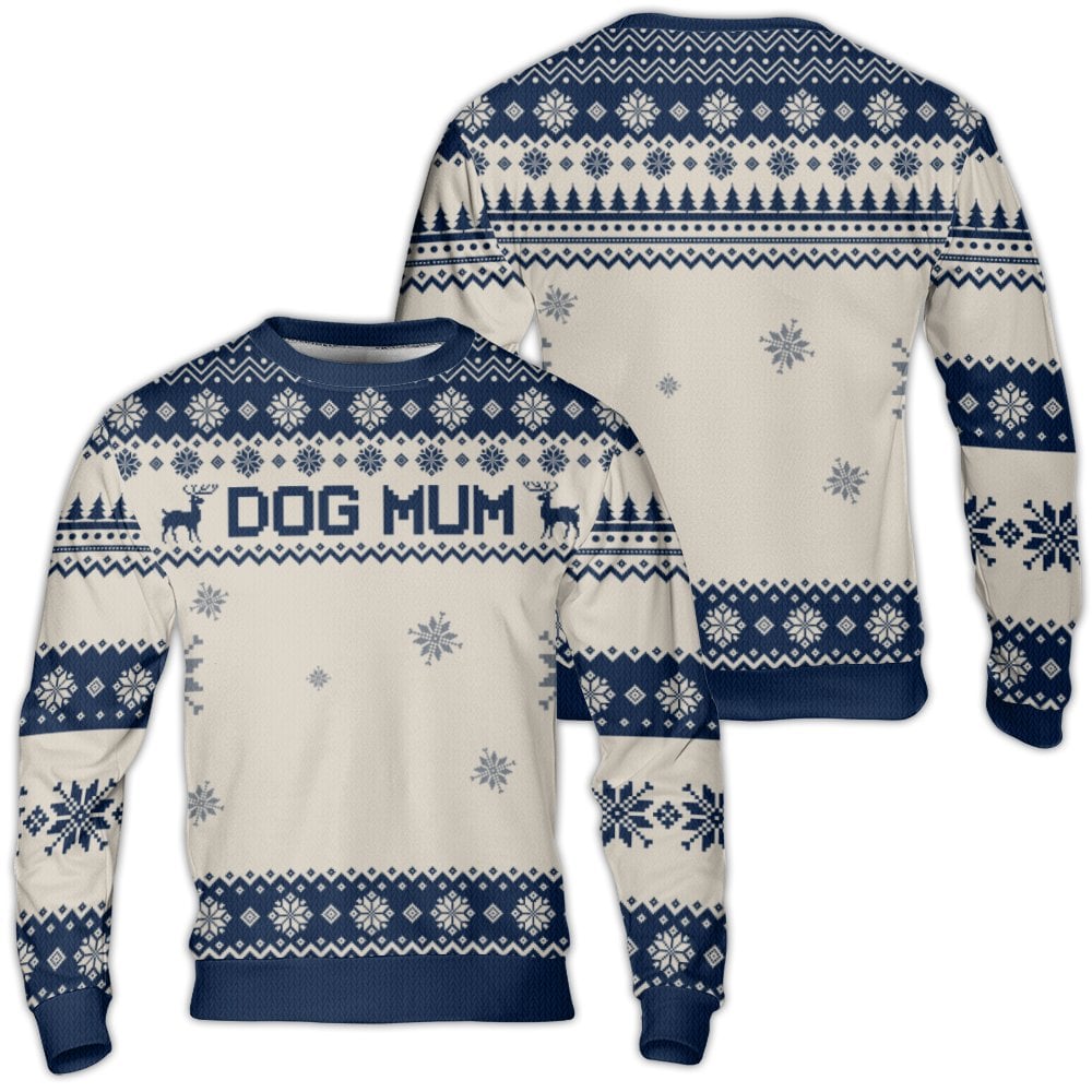Reindeer Snowflake Holiday Sweater, Dog Mum Ugly Christmas Sweater, Nordic Dog Mom Sweatshirt, Adorable Xmas Crewneck Sweater