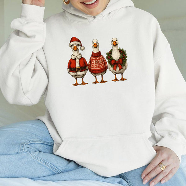 Holiday Farm Animal Graphic Sweatshirt, Humorous Christmas Goose Hoodie, Adorable Xmas Goose Hooded Sweater, Comfy Winter Goo