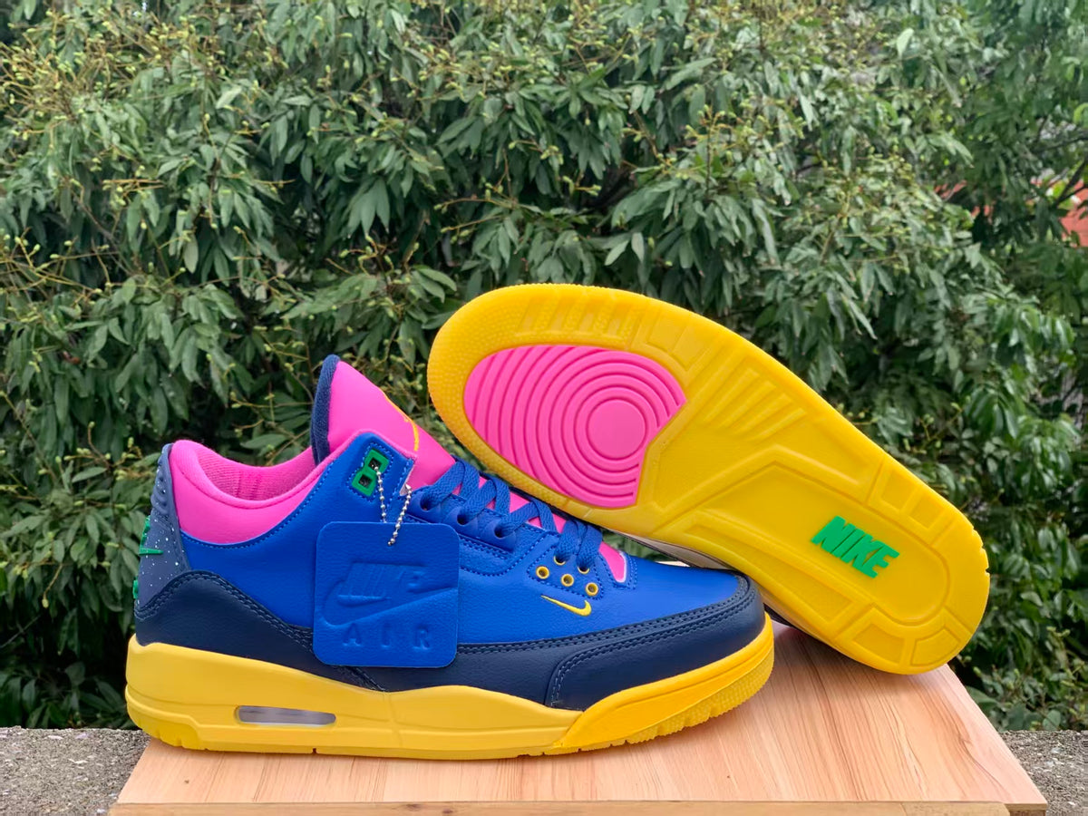 Low Top Sneakers, Blue Yellow Pink Colorway, Lace Up Design, Casual Gift for Sneaker Fans