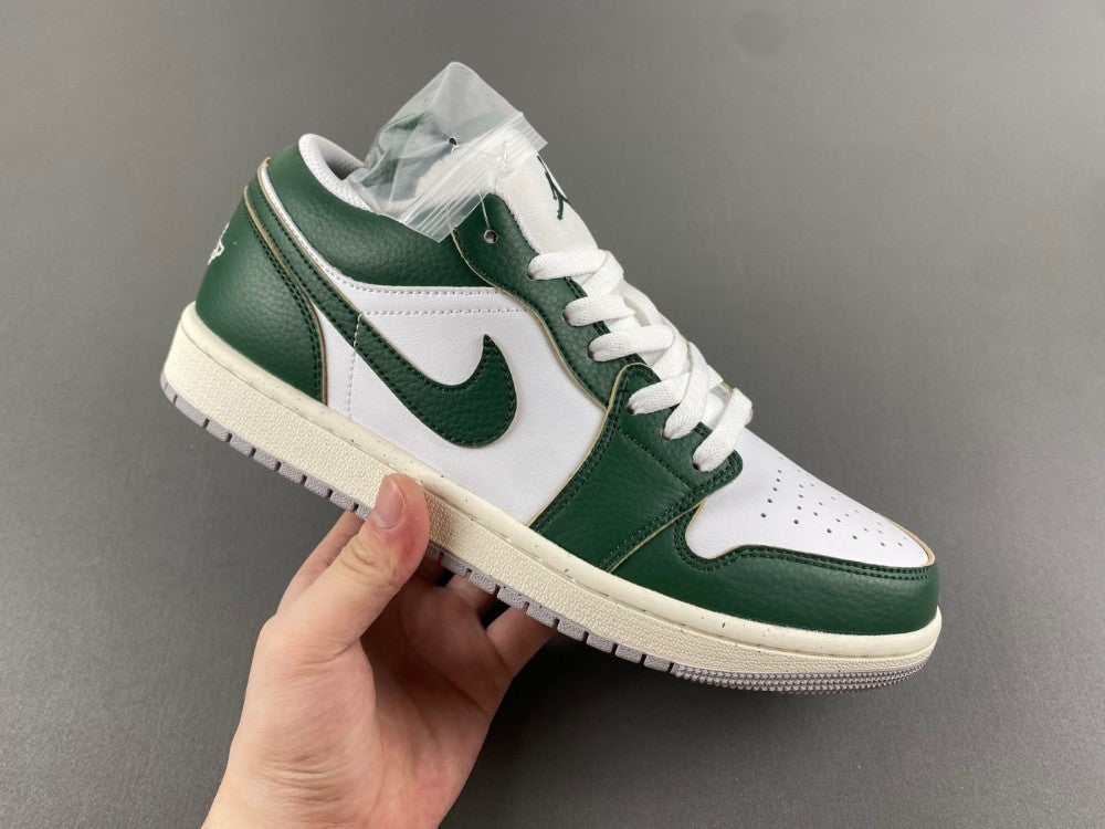 Low Top Sneakers, White Green Colorway, Lace Up Design, Casual Gift for Sneaker Fans
