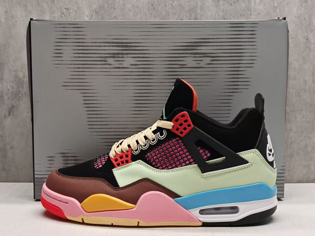 Mid Top Sneakers, Black Red Yellow Colorway, Lace Up Design, Casual Gift for Sneaker Fans
