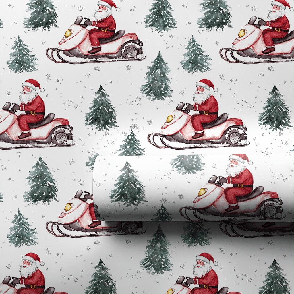 Santa Claus Snowmobile Gift Wrap, Santa Snowmobile Christmas Wrapping Paper, Winter Adventure Holiday Wrapping Paper, Xmas Gi