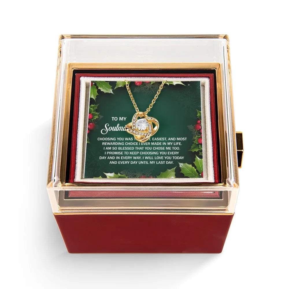 Sparkling CZ Crystal Pendant, Soulmate Love Knot Necklace, Gold Finish Love Knot Jewelry, Romantic Anniversary Christmas Pres