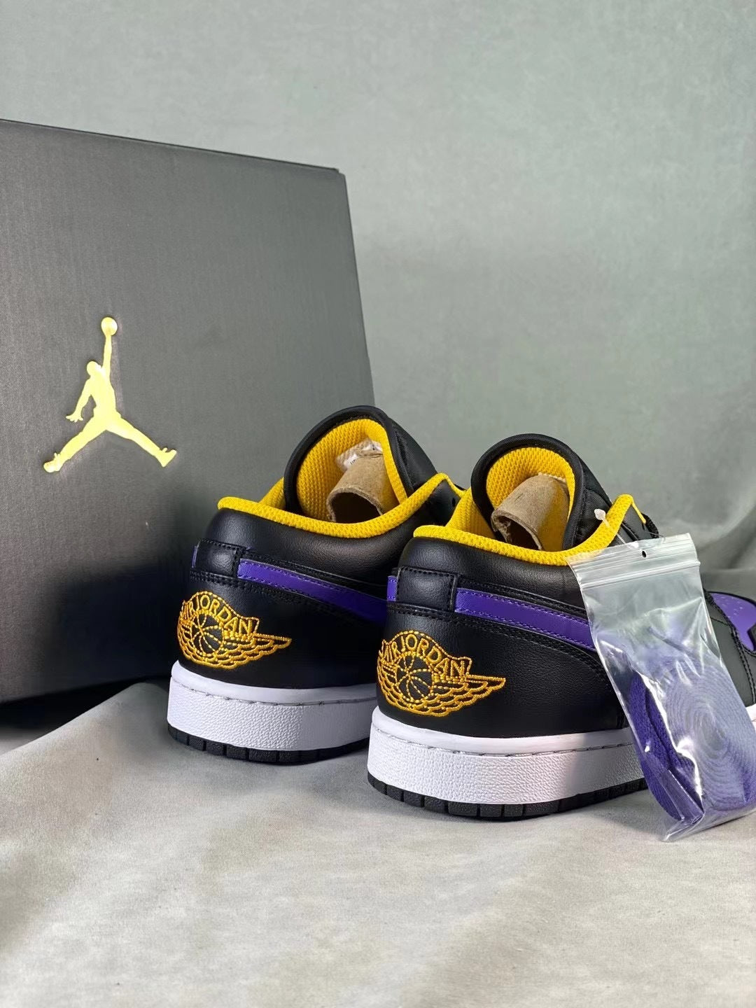 Low Top Sneakers, Black Yellow Purple Colorway, Lace Up Design, Casual Gift for Sneaker Fans