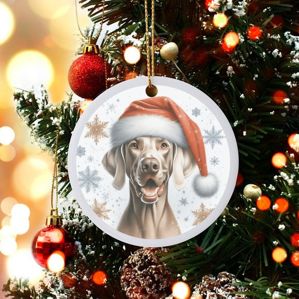 Santa Hat Dog Ornament, Weimaraner Christmas Ornament, Adorable Canine Ceramic Ornament, Pet Lover Keepsake, Holiday Tree Dec