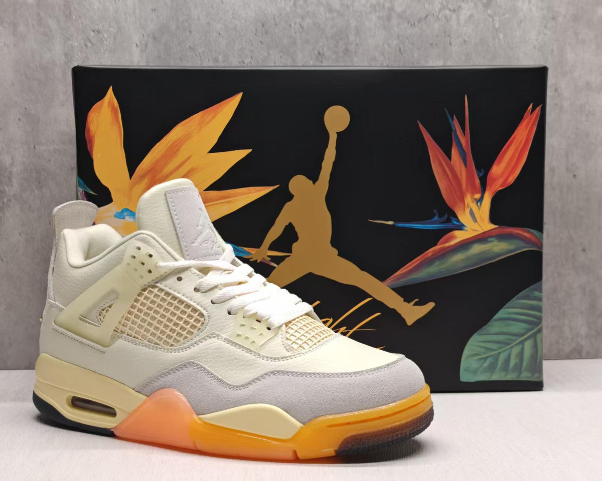 Mid Top Sneakers, Beige Orange Colorway, Lace Up Design, Casual Gift for Sneaker Fans