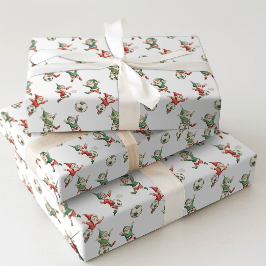 Holiday Sports Gift Wrap, Soccer Gnome Christmas Wrapping Paper, Xmas Gnome Wrapping Paper, Festive Soccer Gift Wrap, Holiday