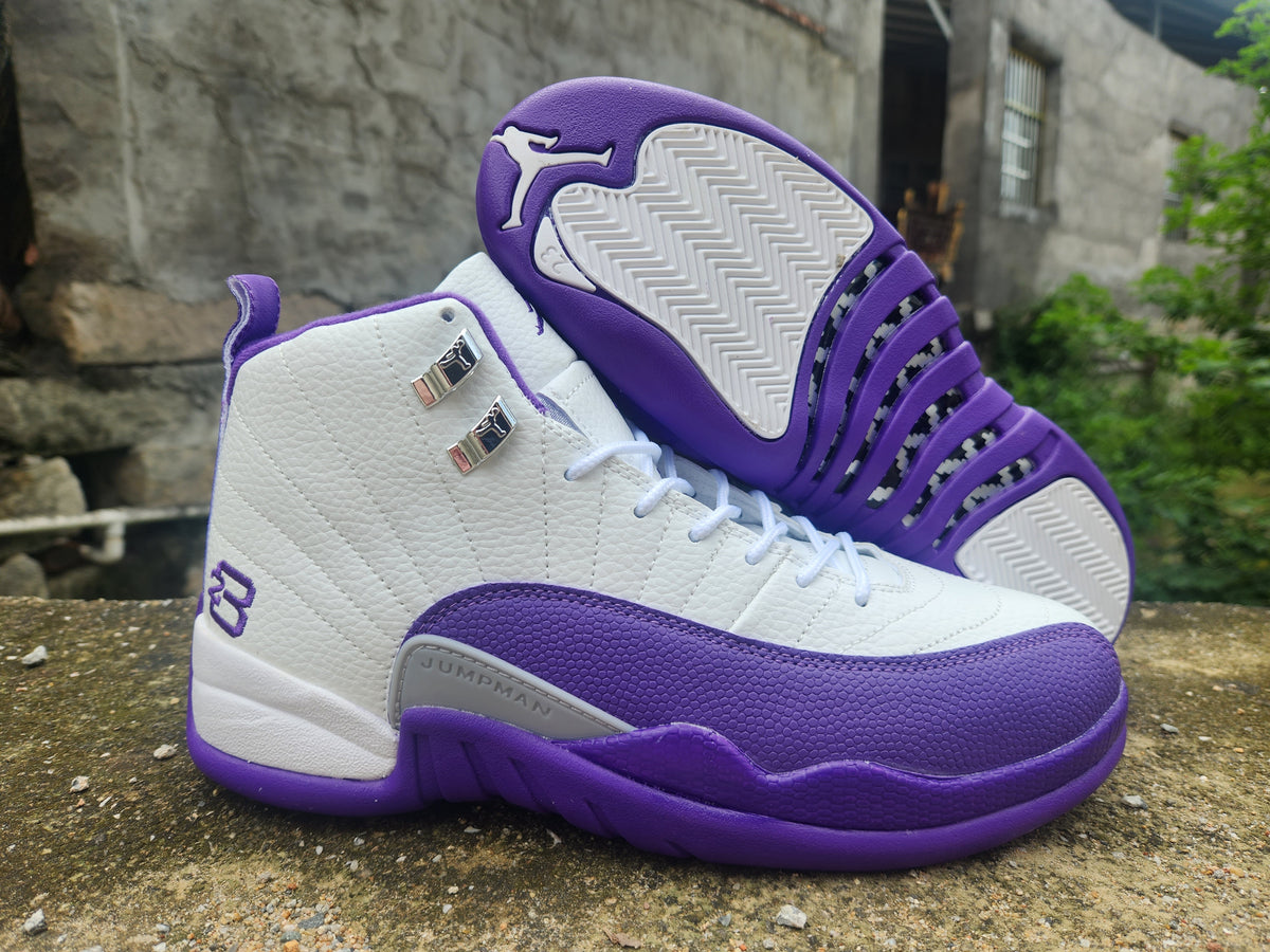 High Top Sneakers, White Purple Colorway, Lace Up Design, Casual Gift for Sneaker Fans