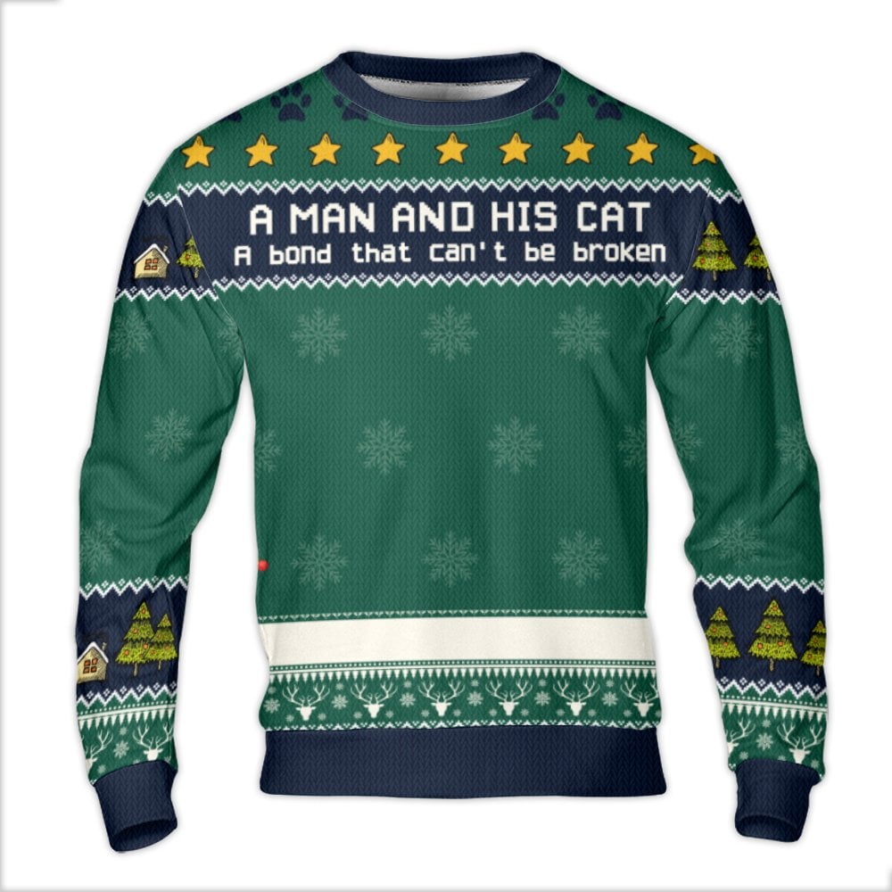 Humorous Cat Dad Christmas Sweater, A Man and His Cat Ugly Sweater, Adorable Cat Lover Holiday Sweatshirt, Xmas Pet Pullover,