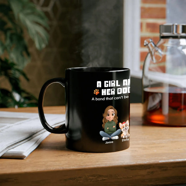 Custom Girl and Corgi Coffee Cup, Personalized Dog Mom Ceramic Mug, Adorable Dog Owner Illustration Tea Mug, Pet Lover Christ