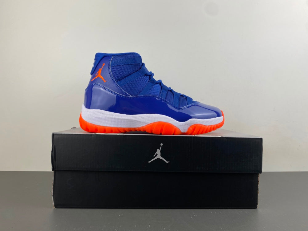 High Top Sneakers, Royal Blue White Orange Colorway, Leather Footwear, Lace Up Design, Casual Gift for Sneaker Fans