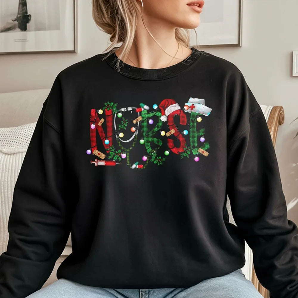 Buffalo Plaid Medical Crewneck, Nurse Christmas Sweatshirt, Festive RN Holiday Sweatshirt, Nursing Student Sweater, Adorable 