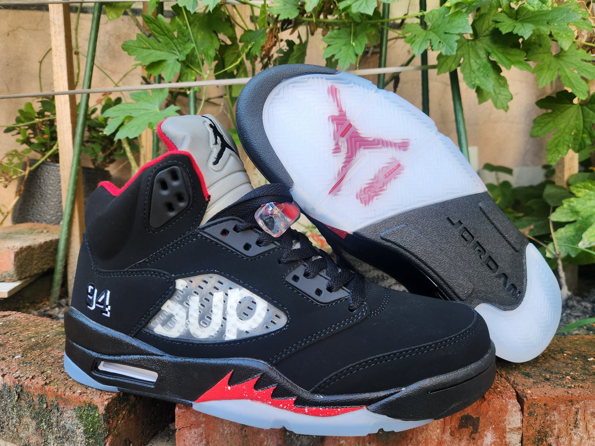 High Top Sneakers, Black Red Colorway, Lace Up Design, Casual Gift for Sneaker Fans