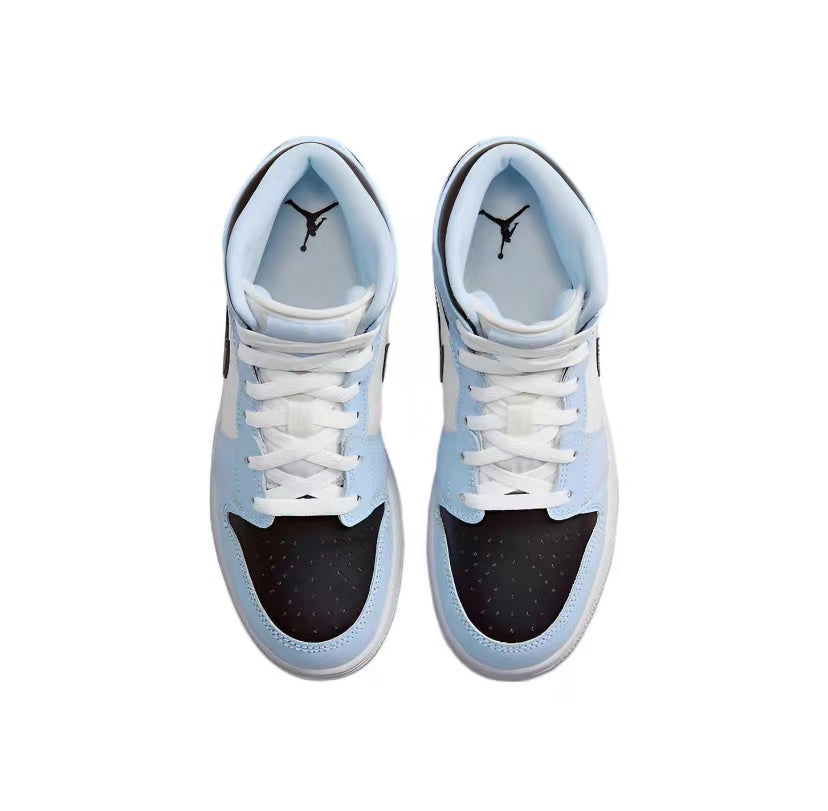 Mid Top Sneakers, Blue White Colorway, Lace Up Design, Casual Gift for Sneaker Fans